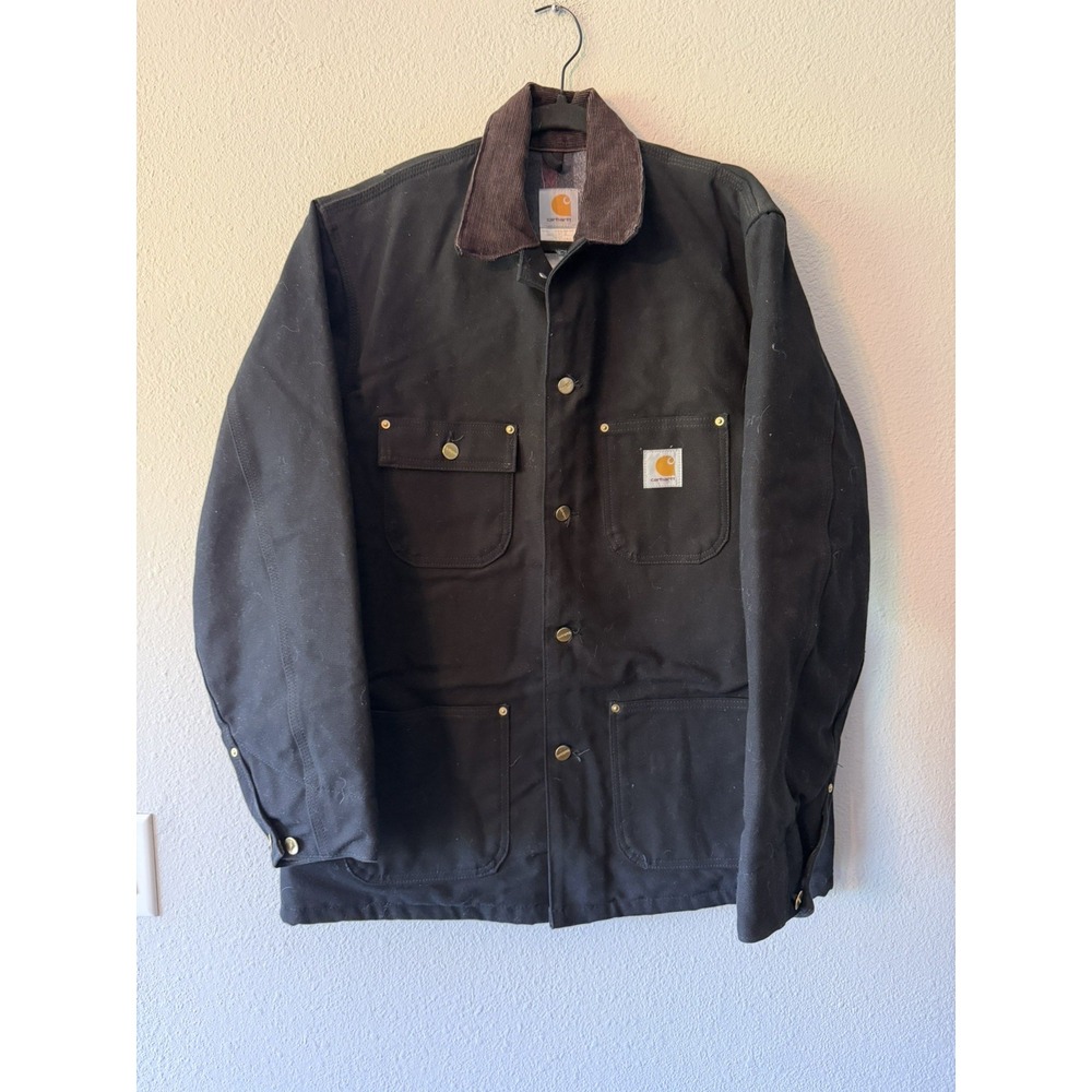 Vintage Carhartt Chore Coat Jacket Black Canvas Blanket Lined USA C01 BLK 38